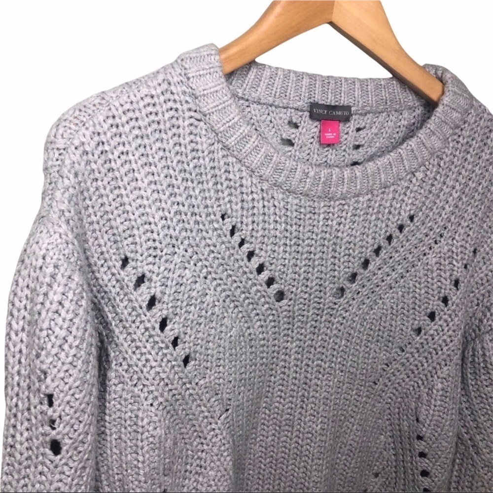 Vince Camuto Pointelle Sweater Open Knit Gray Size Large Pullover Style 5653133 - Picture 4 of 7